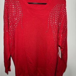 NWOT Sapphire Red w/ Rhinestone Design Soft Lightweight Sweater Size 3X